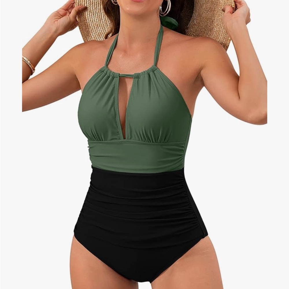 Elegant Green and Black Women's Swimsuit